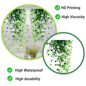 Detail showing HD printing and waterproof texture of hanging green leaf window stickers