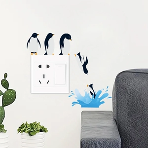 Creative cartoon penguin light switch sticker set with diving and splash wall decals