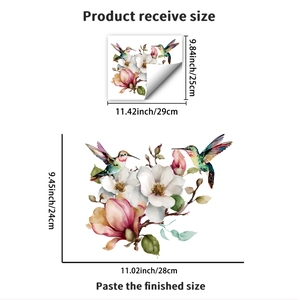 Stickers muraux colibri et fleur de magnolia pour salon avec dimensions du produit