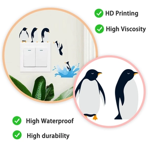 Detailed view of diving penguin switch stickers with HD printing and waterproof PVC texture
