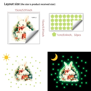 Glow in the dark cartoon rabbit wall stickers with 32 stars for home bedroom decor