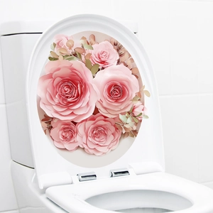 Adesivo 3D per coperchio WC con rose rosa per la decorazione del bagno di casa