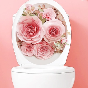 Adesivi 3D rose rosa per coperchio WC decorazione bagno impermeabile e autoadesiva