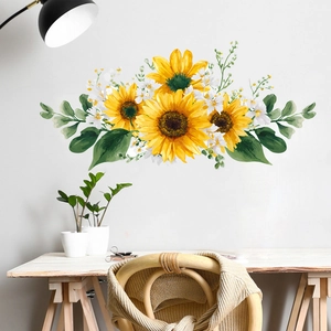 Vibrant sunflower wall decals set for living room and bedroom home wall decoration
