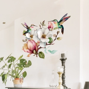 Sticker mural aquarelle colibri et magnolia dans un salon au design minimaliste moderne