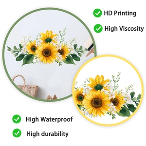 Detail of sunflower wall sticker showing high-definition printing and waterproof material