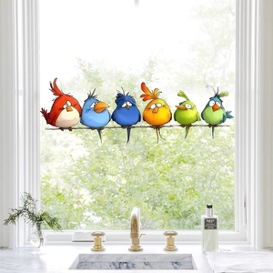 Cartoon Colorful Birds Branch Static Cling Window Sticker Double Sided PVC Decorative Glass Decal For Home Kitchen Decor