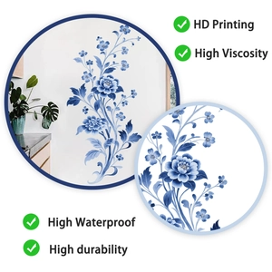 Detail showing HD printing and waterproof texture of blue flower wall stickers