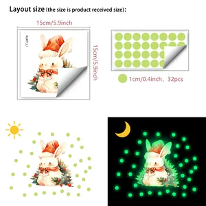 Size layout of glow in the dark rabbit wall stickers with luminous dots dimensions