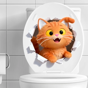 3D realistic orange tabby cat wall sticker for toilet lid bathroom home decoration