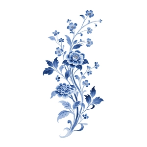 Elegant blue peony self-adhesive wall stickers with traditional Chinese porcelain art style