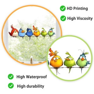 Detailed view of colorful cartoon birds window static stickers with waterproof high print