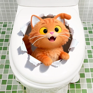 Detailed 3D cat wall sticker showing an orange kitten peeking through a torn paper hole