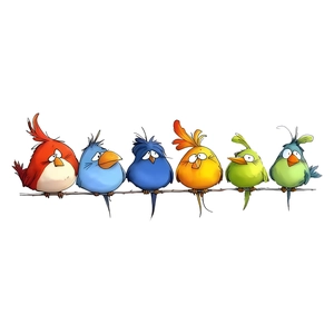 Set of 6 colorful cartoon bird window clings on branch, double-sided static stickers