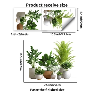 Potted green plant wall decals for home decor set of two sheets with botanical designs
