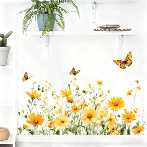 Realistic yellow flower and butterfly wall stickers for home living room decoration