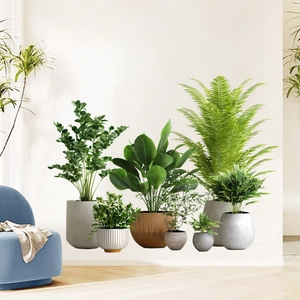 Set of 7 realistic potted plant wall stickers for minimalist living room decoration
