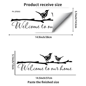 Adesivo da parete Welcome to our home con uccelli su un ramo design silhouette