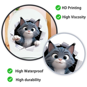 Dettaglio dell'adesivo 3D con gatto per WC con stampa ad alta definizione e PVC impermeabile