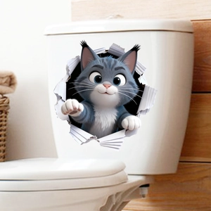 Dettaglio macro di un adesivo murale gatto 3D con effetto muro rotto realistico
