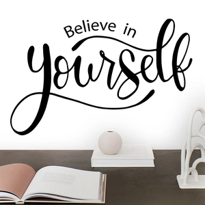 Believe In Yourself Quote Wall Sticker Inspirational Script Black PVC Removable Self Adhesive Art Decal For Home Office Bedroom Wall Decor
