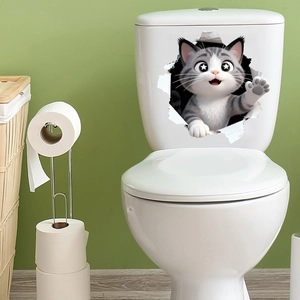 Adesivo murale 3D gattino carino con effetto muro rotto per bagno e decorazioni