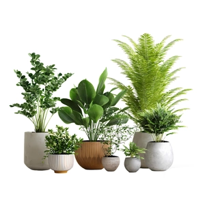 Set of 7 realistic potted green plants for wall decor, modern minimalist home aesthetic