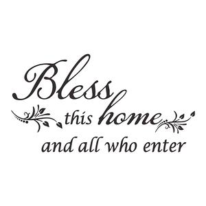 Bless this home and all who enter wall sticker with elegant black vine pattern