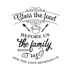 Adesivo murale da cucina con preghiera di gratitudine e decorazioni di posate artistiche