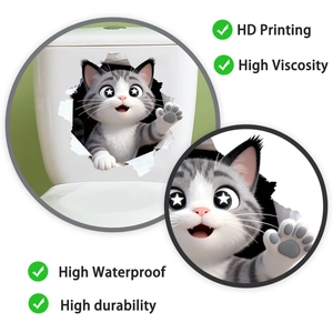 Vista macro dettagliata dell'adesivo 3D in PVC con gatto e trama della pelliccia realistica
