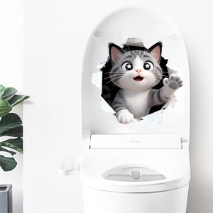 Adesivo murale 3D gatto grigio che sbuca da uno strappo realistico per decorazione casa
