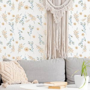 Self-Adhesive PVC Floral Wall Sticker Hand-Painted Blue Flower Leaves Wallpaper For Bedroom Living Room Background Decor