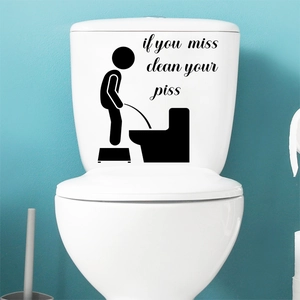 Sticker de Toilette Humoristique Créatif en PVC Décalcomanie Murale Amovible Imperméable Avec Silhouette et Texte pour Déco de Salle de Bain