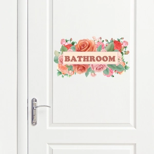 Floral Rose Bathroom Door Sticker PVC Waterproof Self Adhesive Wall Decal For Home Restroom Decoration Painted Flower Sign