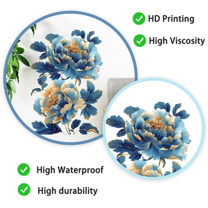 Detail view of high-definition waterproof blue peony flower wall stickers for home decor