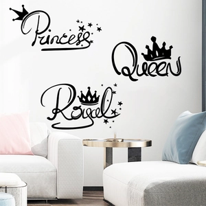 Autocollants Muraux Princesse Reine Royale Couronne Étoiles Noir PVC Stickers Amovibles Pour Chambre De Filles Chambre Décoration