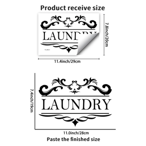 Classic Laundry wall decal with decorative frame showing receive and apply sizes