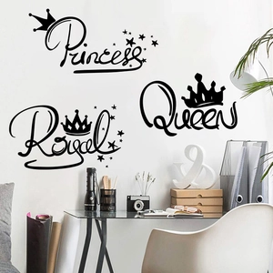 Stickers muraux noirs Princess Royal Queen avec couronnes pour décor de chambre de fille
