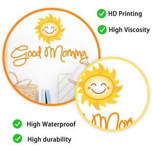 Détail du sticker mural soleil avec texte Good Morning pour décoration de chambre d'enfant