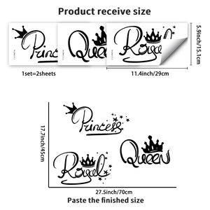 Stickers muraux princesse et couronne noire pour décoration de chambre de fille