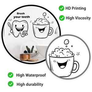 Detail der High-Definition-Druckqualität von Cartoon-Zahn- und Becher-Badewandaufklebern