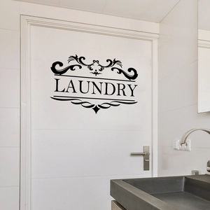 Classic black Laundry vinyl wall decal with vintage floral patterns for laundry room doors