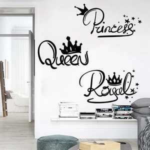 Stickers muraux noirs couronne Princess Queen pour décoration de chambre de fille autocollant