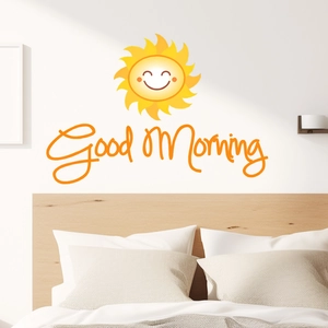 Sticker mural soleil souriant et Good Morning pour déco chambre d'enfant