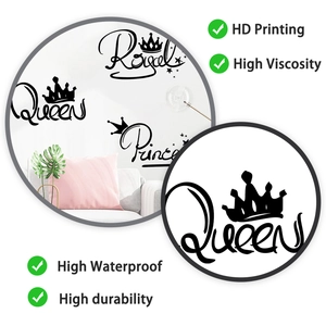 Détail de stickers couronne noirs imperméables avec textes Queen et Prince pour décor