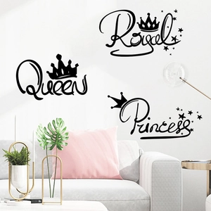 Détail de stickers muraux noirs Queen Royal Princess avec couronnes pour la chambre
