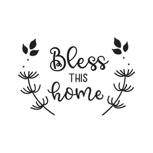 Minimalist 'Bless THIS home' wall decal with floral leaf line art for home decor