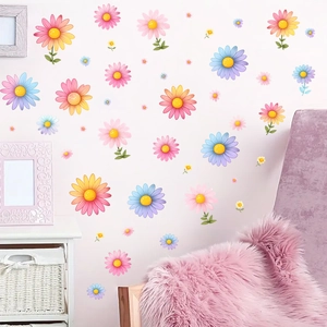 Colorful Daisy Flower Wall Stickers PVC Self Adhesive Floral Decals For Kids Bedroom Living Room Nursery Fresh Wall Decor