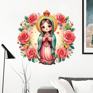 Cartoon Our Lady of Guadalupe pink rose wall sticker for modern living room decor