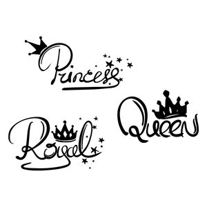 Stickers muraux noirs Princess Royal Queen pour chambre de fille avec couronnes et étoiles